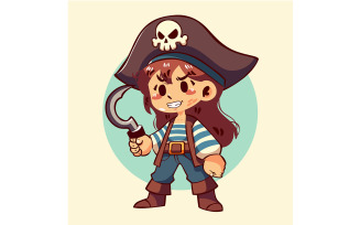 Cartoon Pirate Girl Holding a Hook