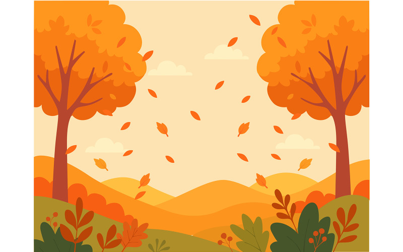 Colorful Cartoon of Trees with Vibrant Leaves Illustration