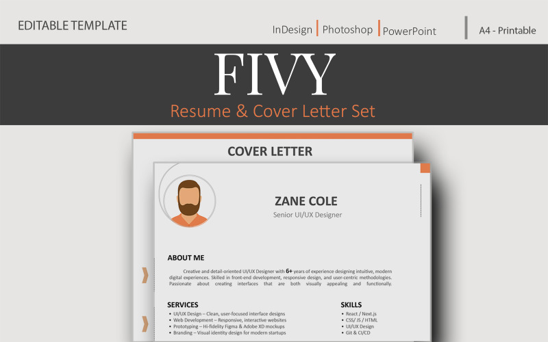 FIVY – Modern Resume & Cover Letter Template for Photoshop, InDesign & PowerPoint Resume Template