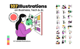 107 Illustrations on Business, Tech & AI