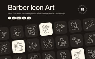 Modern Barber Icon Art Set