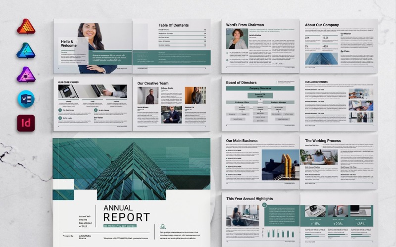 Annual Report Landscape for MS Word, InDesign, Affinity Suites Magazine Template