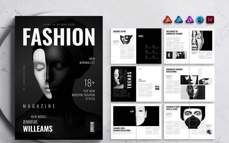 Fashion Magazine Template for MS Word, InDesign, Affinity Suites