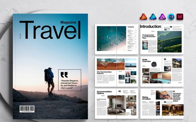 Travel Magazine Template for MS Word, InDesign and Affinity Suites
