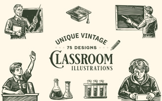 Vintage Classroom Illustration Set