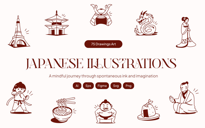 Japanese Drawing Illustration Icon Set