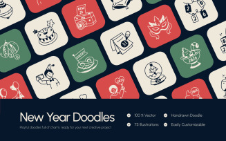 Modern New Year Doodles Art Set