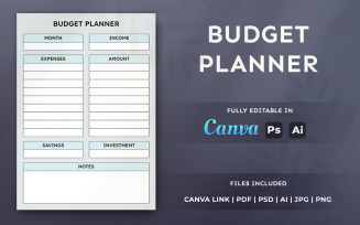 Budget Planner Template | Printable, Editable Pages for Canva, KDP, Business & Personal Use