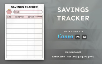 Savings Tracker Template | Printable Planner Page for KDP Interior and Budget Planner
