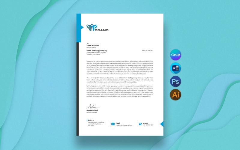 Business Letterhead Template Editable | Company Letterhead Design for Word & Canva Corporate Identity