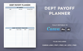 Dept Payoff Planner Page Template | Printable Planner | Editable A4 KDP Interior Design