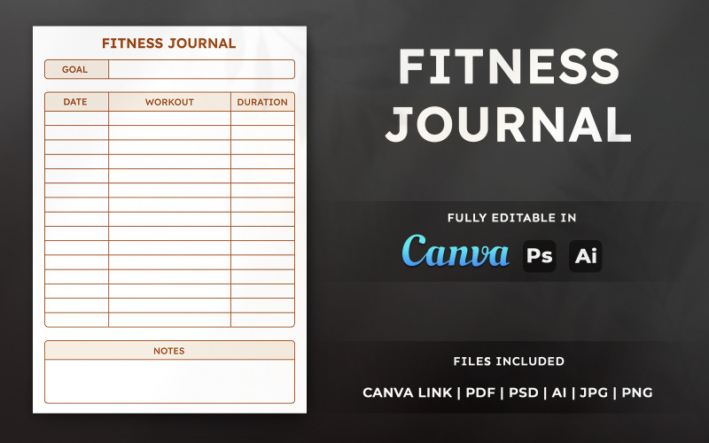 Fitness Journal Template – Editable Planner Page | Printable Journal & KDP Interior Design