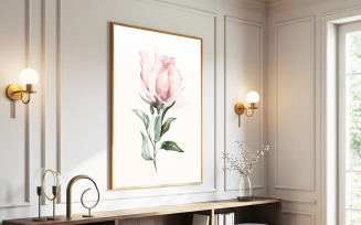 Pink Rose Watercolor Wall Art Print, Minimalist Floral Botanical Artwork