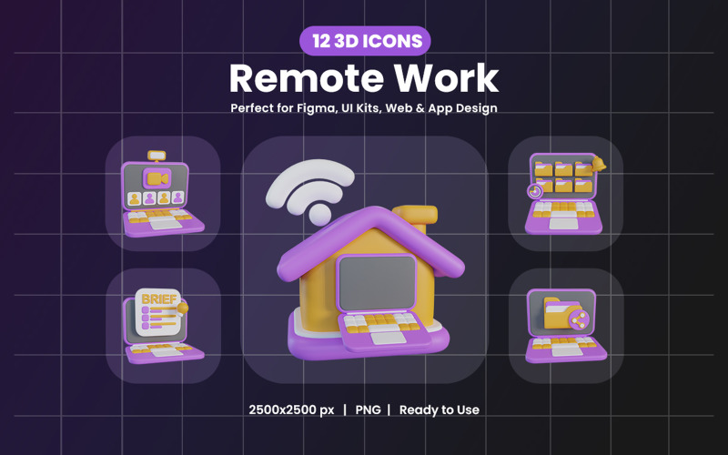 Remote Work 3D Icon Design Icon Set