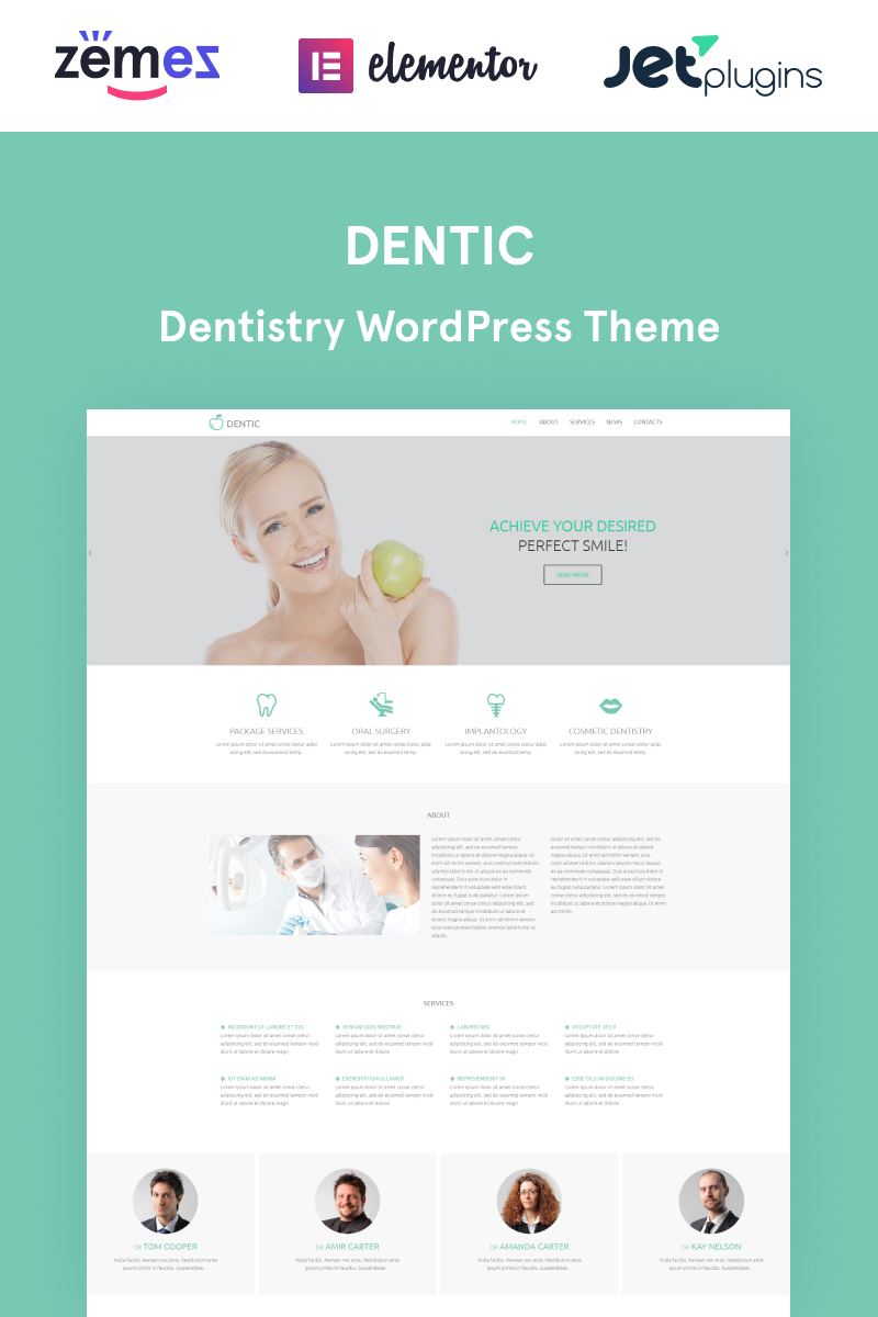 "Dentic - Dentistry Multipurpose Classic Elementor" - адаптивний WordPress шаблон №54581