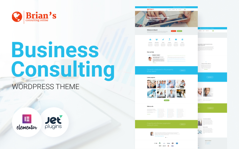 Modello WordPress Responsive #54575 "Brian's - Consulting Multipurpose Classic Elementor"