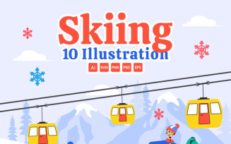 10 Skiing Winter Sport Activities Illustration