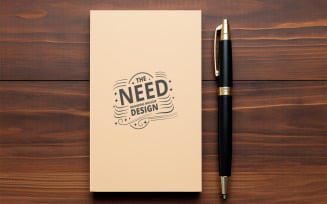 Minimal Beige Notebook and Elegant Pen Mockup on Wooden Desk