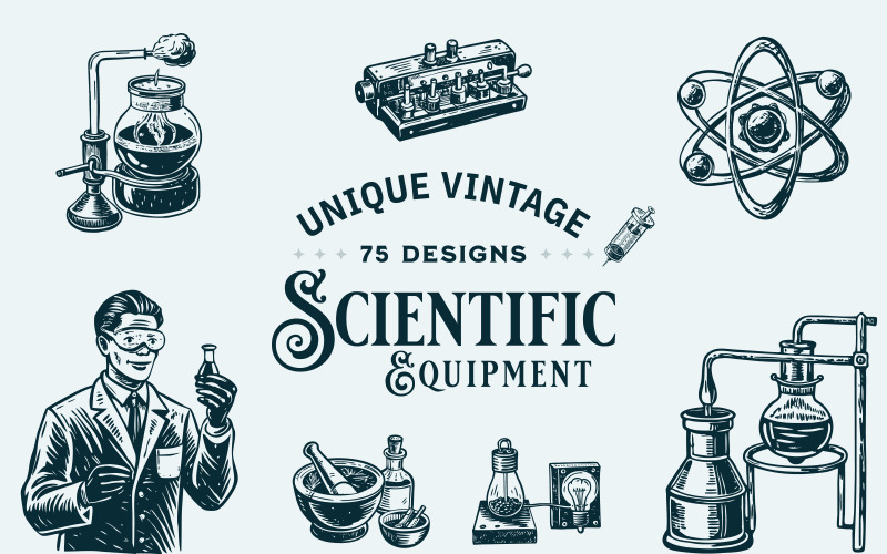 Vintage Scientific Equipment Art Set Illustration