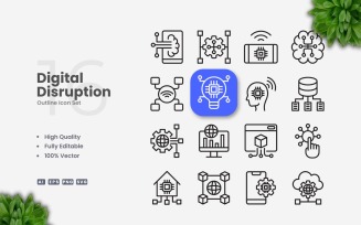 16 Digital Disruption Outline Icons Set