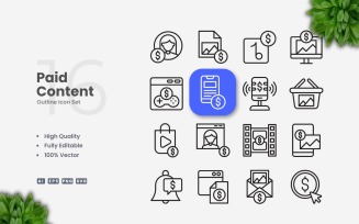 16 Paid Content Outline Icons Set