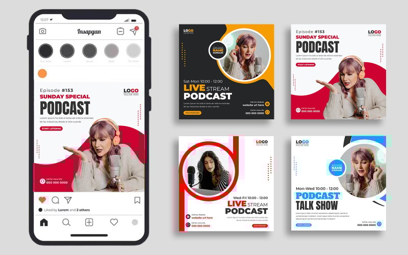 Podcast Live Talk Show Instagram Post Template Ver-1 Social Media