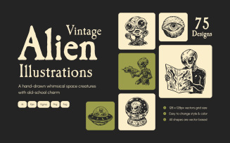 Vintage Alien Illustration Set