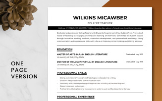 ATS Friendly College Teacher Resume Template Word