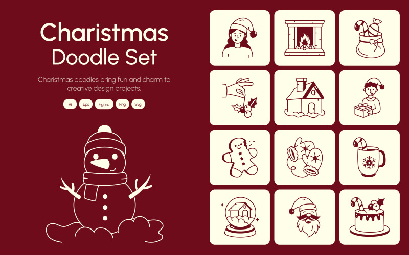 Christmas Drawing Illustration Set Icon Set