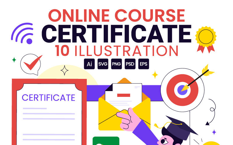 10 Online Course Certificate Program Illustration