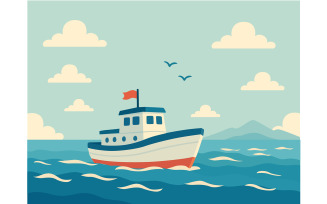 Cartoon Boat in Water (flat design)