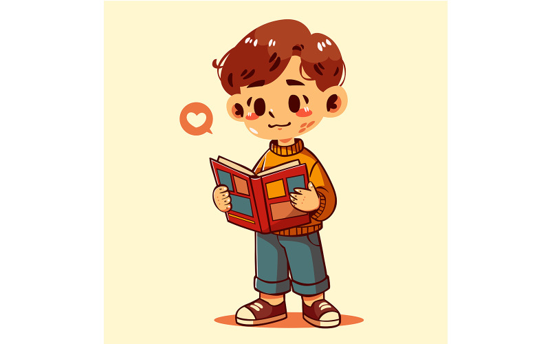 Cartoon Boy Holding a Comic Illustration