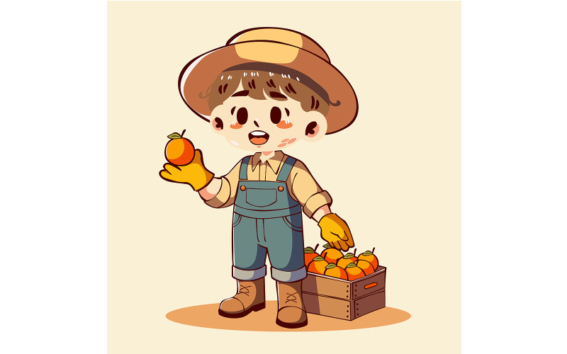 Cartoon Boy Holding Orange Illustration