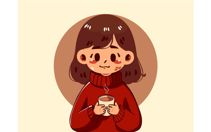Cartoon Girl Holding a Cup of Coffee Illustration