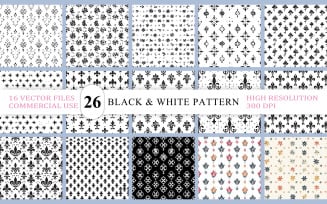 Black & White Floral Seamless Pattern Bundle | Vintage Floral Motif Seamless Design
