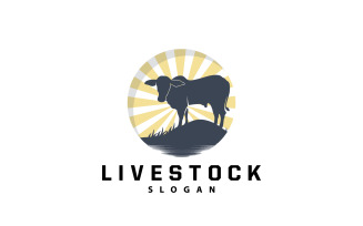 Cattle Farm Livestock Logo Retro Vintage V1