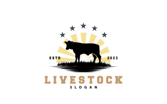 Cattle Farm Livestock Logo Retro Vintage V2