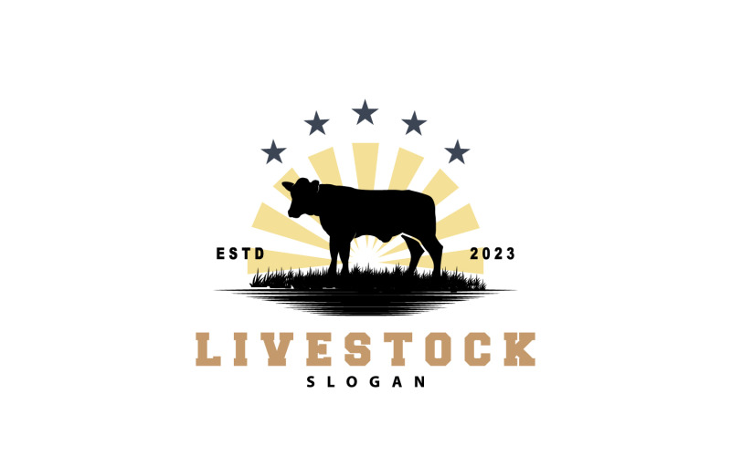 Cattle Farm Livestock Logo Retro Vintage V2 Logo Template