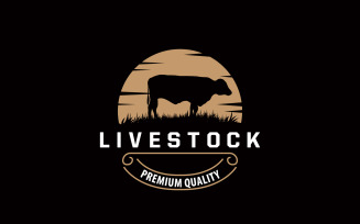 Cattle Farm Livestock Logo Retro Vintage V5