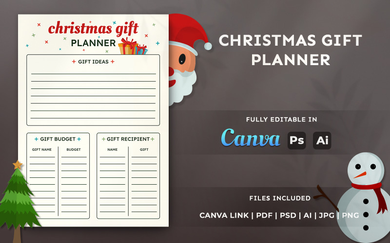 Christmas Gift Planner Template | Editable Holiday Organizer for KDP, Canva & Print