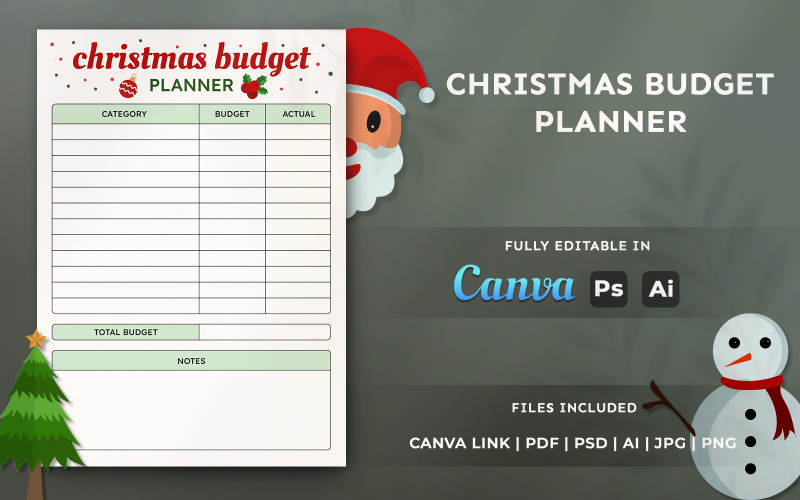 Christmas Budget Planner | Editable Holiday Planner Template for Organizing Expenses