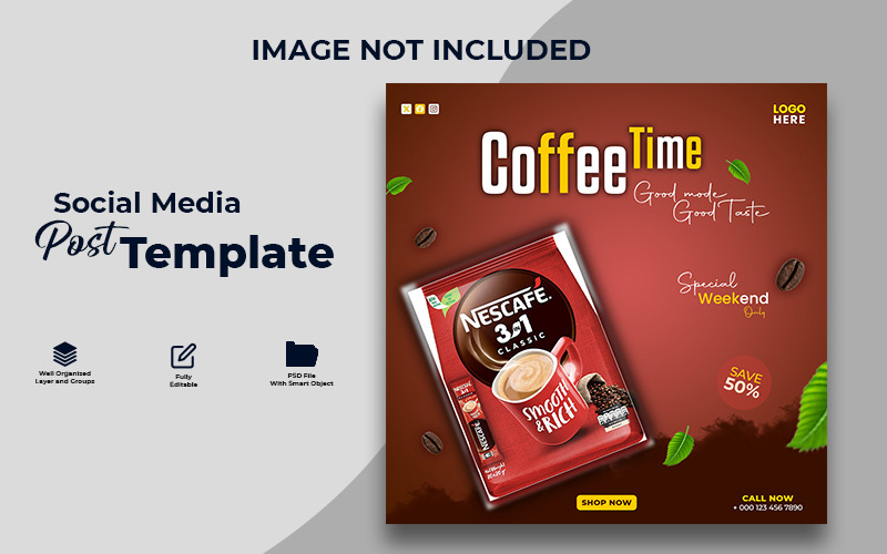 Coffee Promotion Social Media Post Template | Modern Coffee Shop Advertising Banner