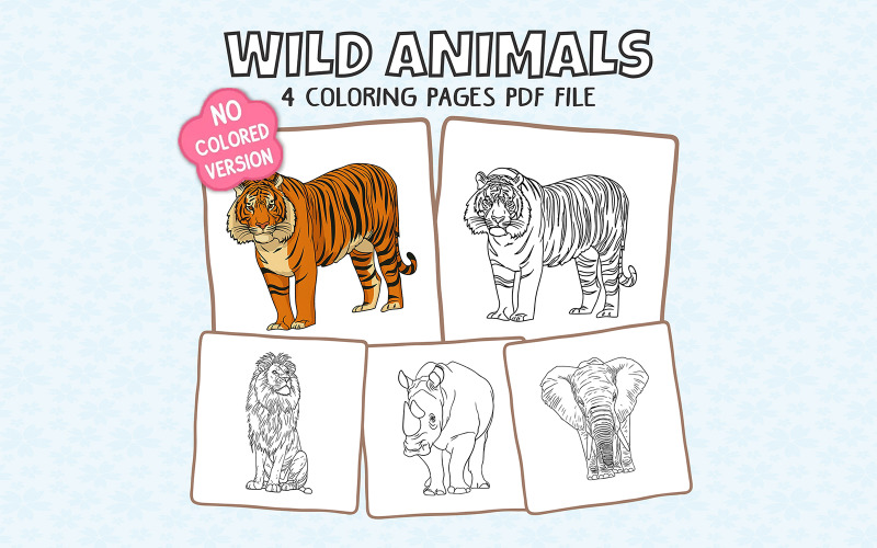 Wild Animals Coloring Pages Printable PDF Illustration