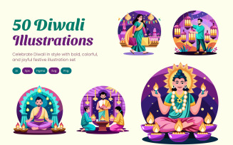 Diwali Illustration Art Set