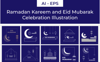 Ramadan Kareem and Eid Mubarak Celebration Illustration for Social Media