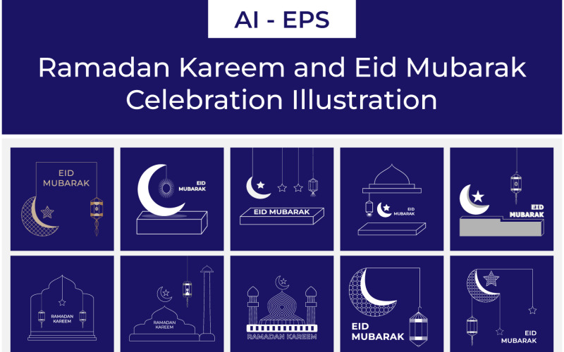 Ramadan Kareem and Eid Mubarak Celebration Illustration for Social Media