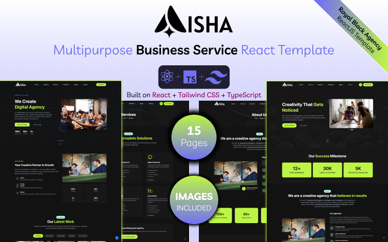 AISHA - Royal Black Multipurpose React Template Website Template
