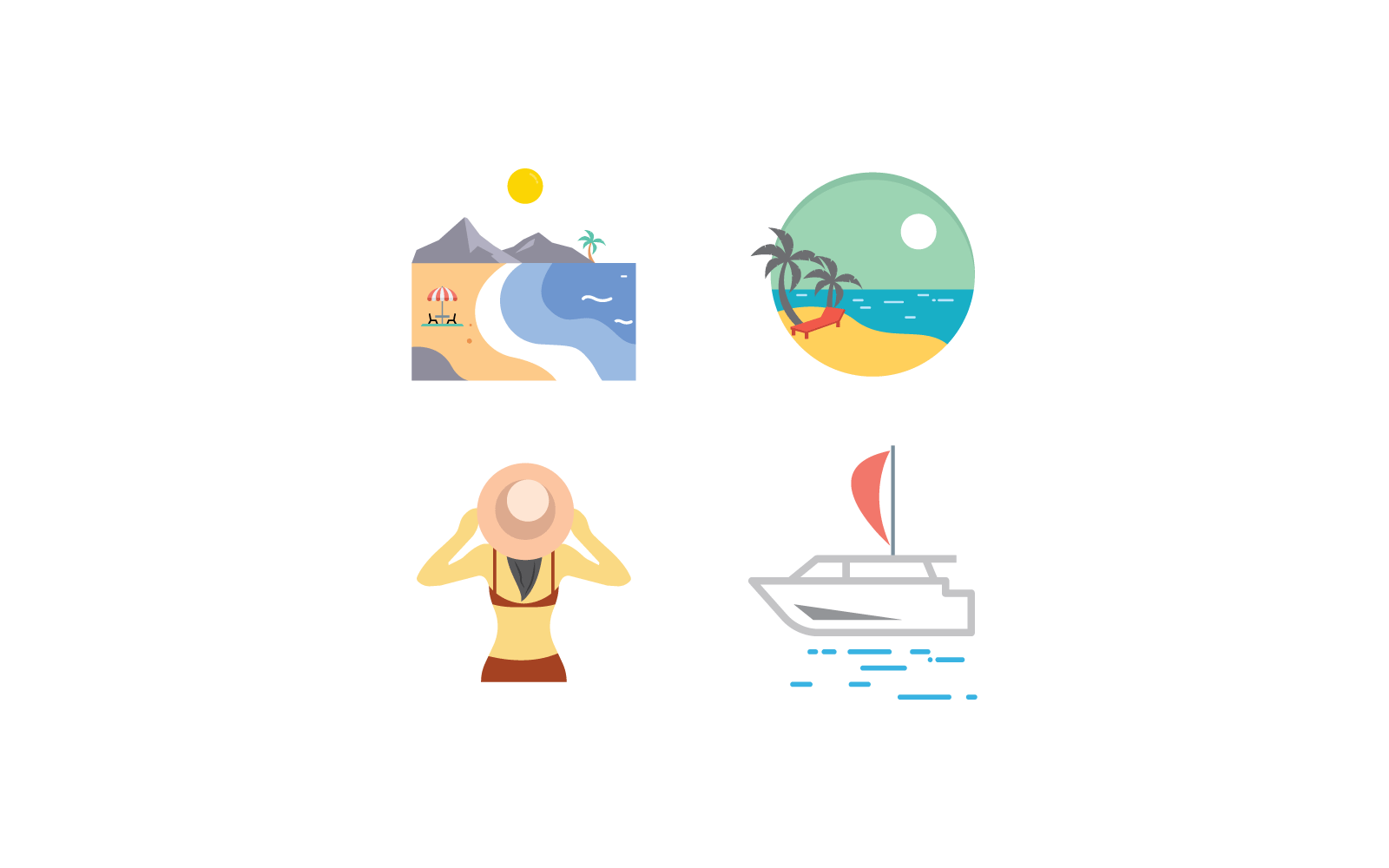 Beach set logo icon illustration flat design