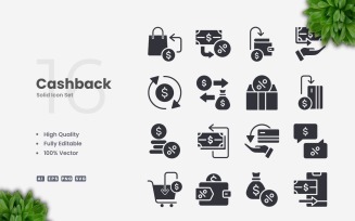 16 Cashback Solid Icons Set