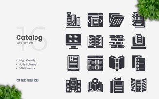 16 Catalog Solid Icons Set